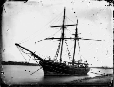 Labour schooner the Mystery, moored in the Pioneer River, Mackay (click to embiggen)